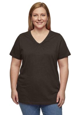 Plus Size Women's Perfect Short-Sleeve Shirred V-Neck Tunic Top