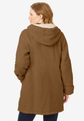 Plus Size Short Hooded Berber Fleece Jacket