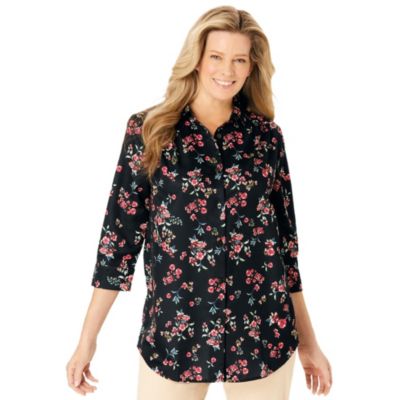 Plus Size No Iron Three-Quarter Sleeve Peachskin Shirt