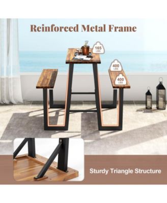 Patio Picnic Table Bench Set with Acacia Wood Tabletop Benchtop Built-in Footrests