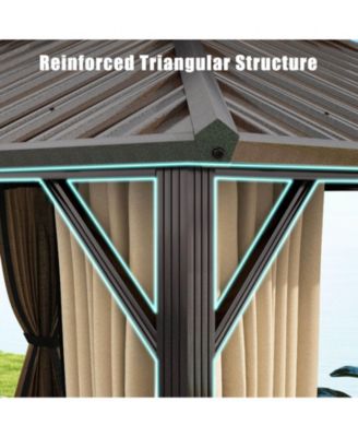 16 x 12 FT Hardtop Gazebo with Netting Heavy-Duty Double-Roof Galvanized Metal Top