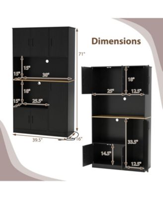 71" Tall Kitchen Pantry Cabinet with Charging Station Microwave Stand & Doors