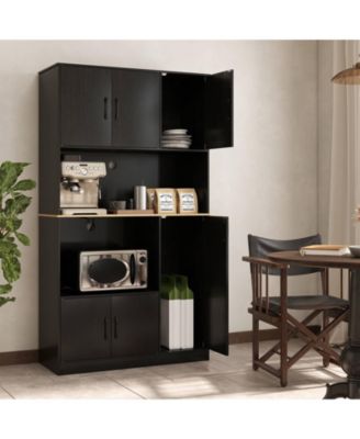 71" Tall Kitchen Pantry Cabinet with Charging Station Microwave Stand & Doors