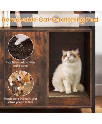 Cat Litter Box Enclosure with Storage Shelves Scratching Pad Charging Station