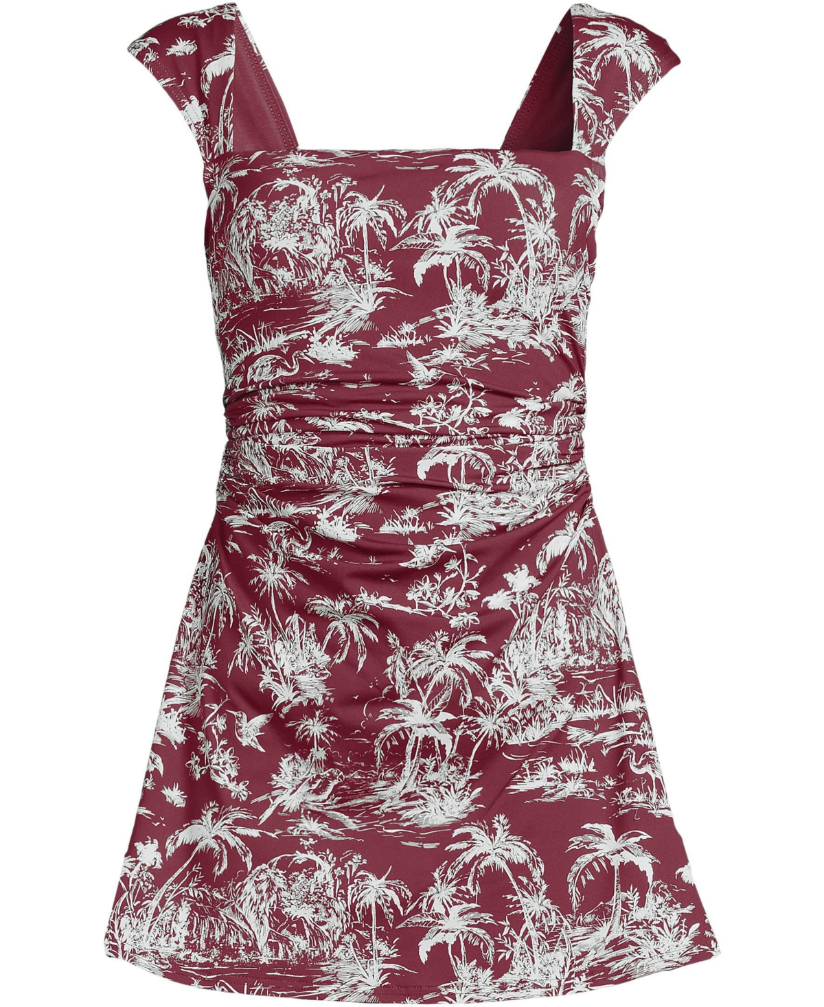 Lands' End Women's Smoothing Square Neck Ruched Swim Dress Swimsuit