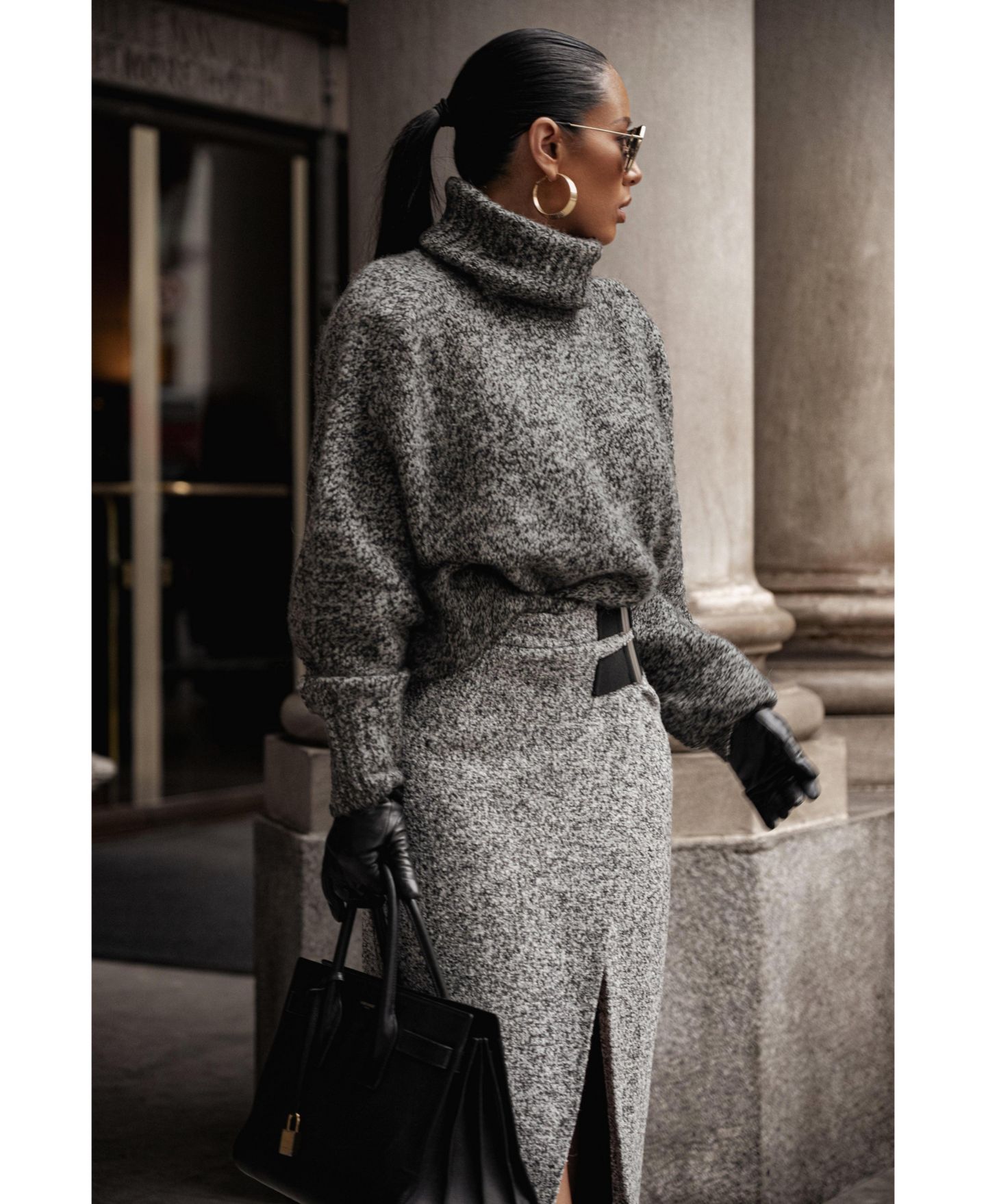 Женская юбка JLUXLABEL Gisele Tweed Slit, цвет: Серый — фото 2