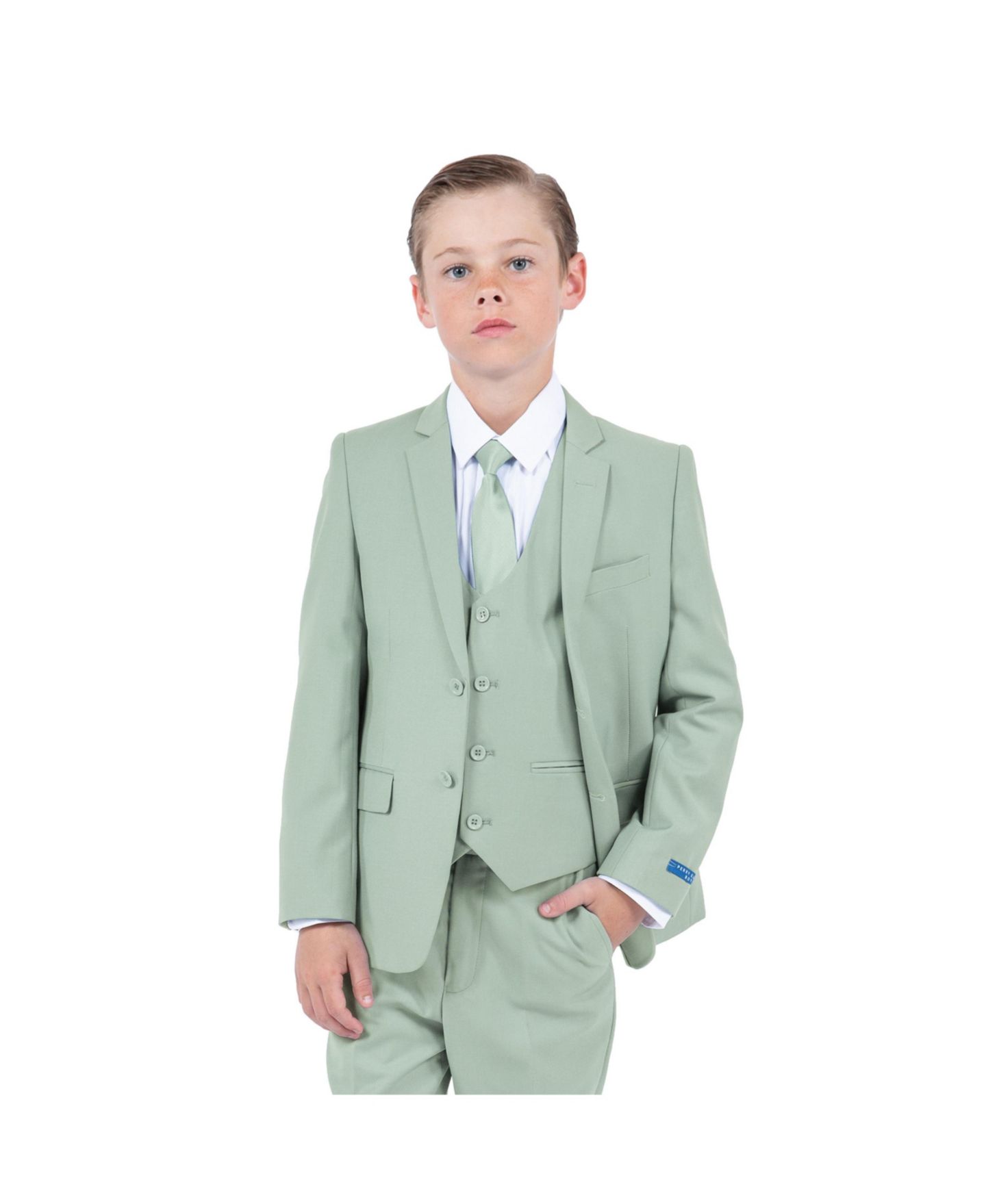 Комплект Perry Ellis 5 Piece Sage Pastel Suit, Vest, Pants, Shirt and Tie Set для мальчиков, цвет: Шалфейный — фото 2