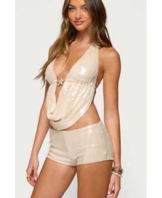 Women's Roxey Sequin Backless Cowl Neck Top