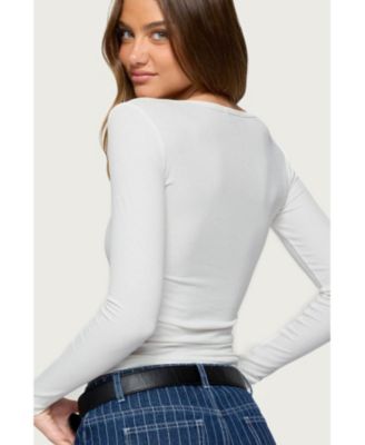 Womens 46 Ribbed Henley Top