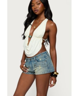 Women's Strappy Backless Cowl Neck Top