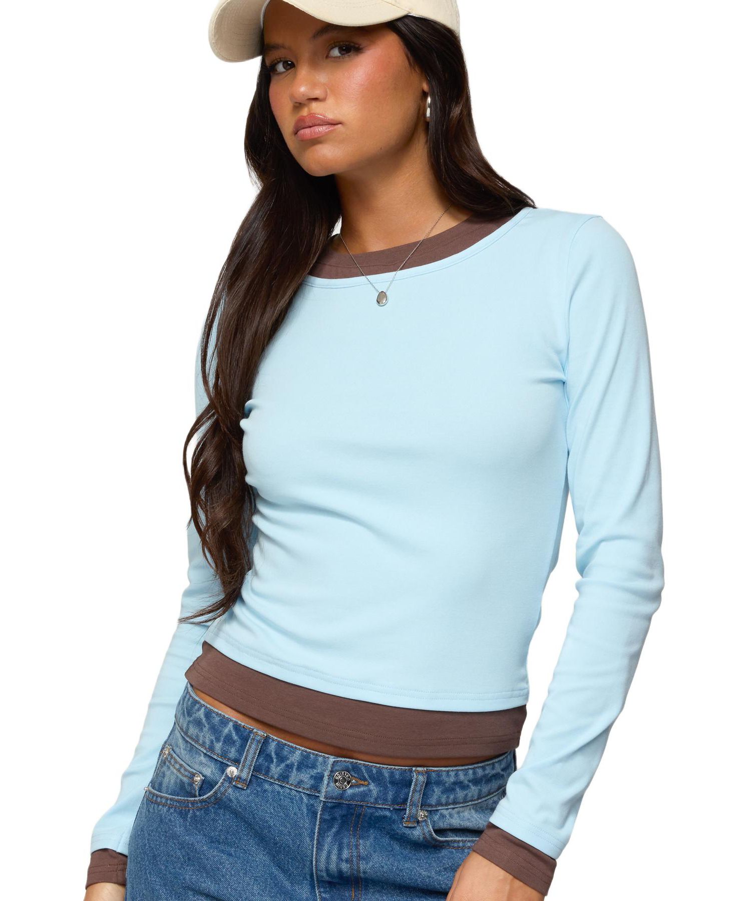 Women's Contrast Layered Look Long Sleeve T Shirt