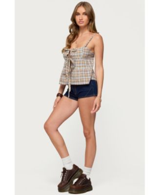 Women's Mirena Tie Front Plaid Top