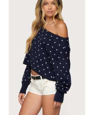 Women's Oversized Off Shoulder Polka Dot Sweater