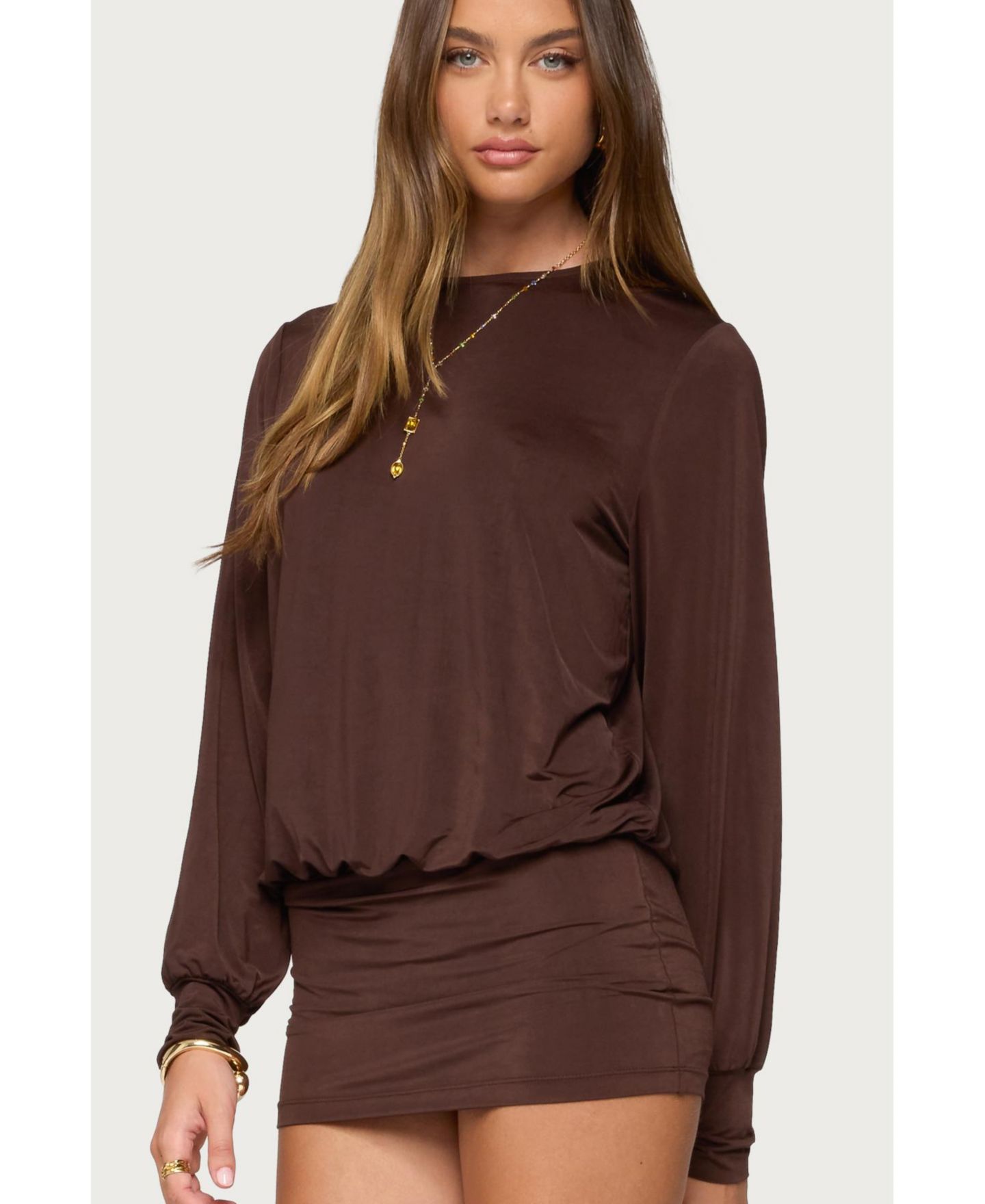 Женский комбинезон Edikted Guilia Backless Long Sleeve, цвет: Тёмный коричневый — фото 1
