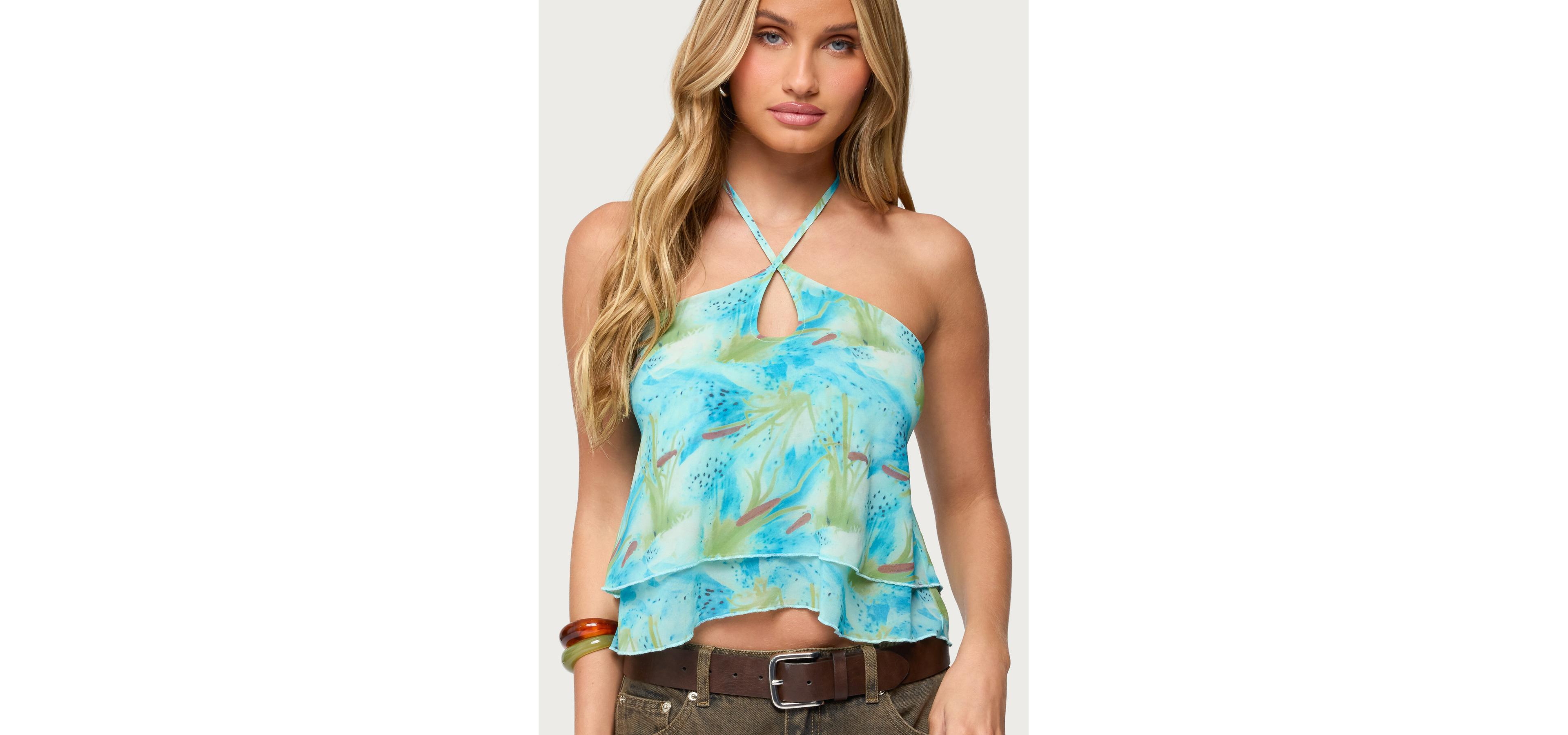 Edikted Women's Dragon Lily Layered Chiffon Halter Top