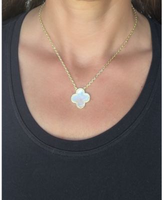 Mother of Pearl Flower Solitaire Pendant with CZ Surround