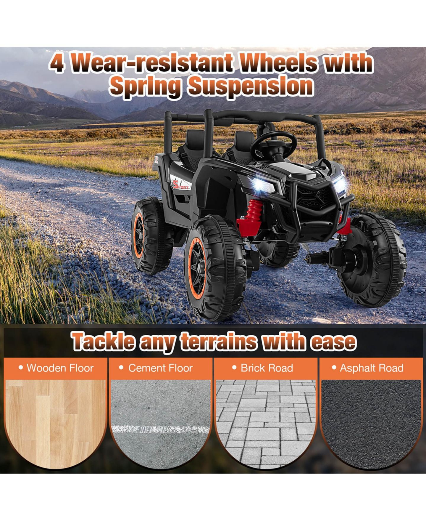 Детская игрушка Costway 24V Kids Ride-On UTV with Remote Control, от 3 лет, цвет: Чёрный — фото 10