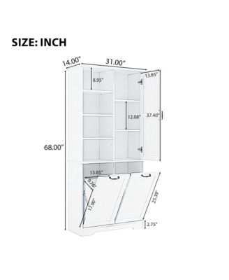 Bathroom Storage Cabinet with Doors Drawers Tilt-Out Laundry Hamper and Adjustable Shelves