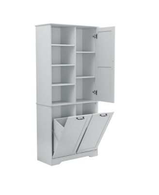 Bathroom Storage Cabinet with Doors Drawers Tilt-Out Laundry Hamper and Adjustable Shelves