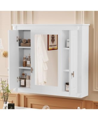 1Pc MDF & Iron Mirrored Door, 4 Shelves & Wall-Mounted Design Medicine Cabinet