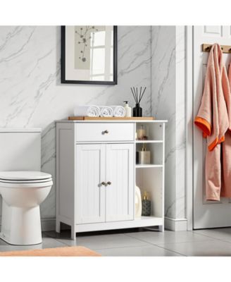 Double-Door Bathroom Cabinet with Adjustable Panels, Drawer, and Side Shelves