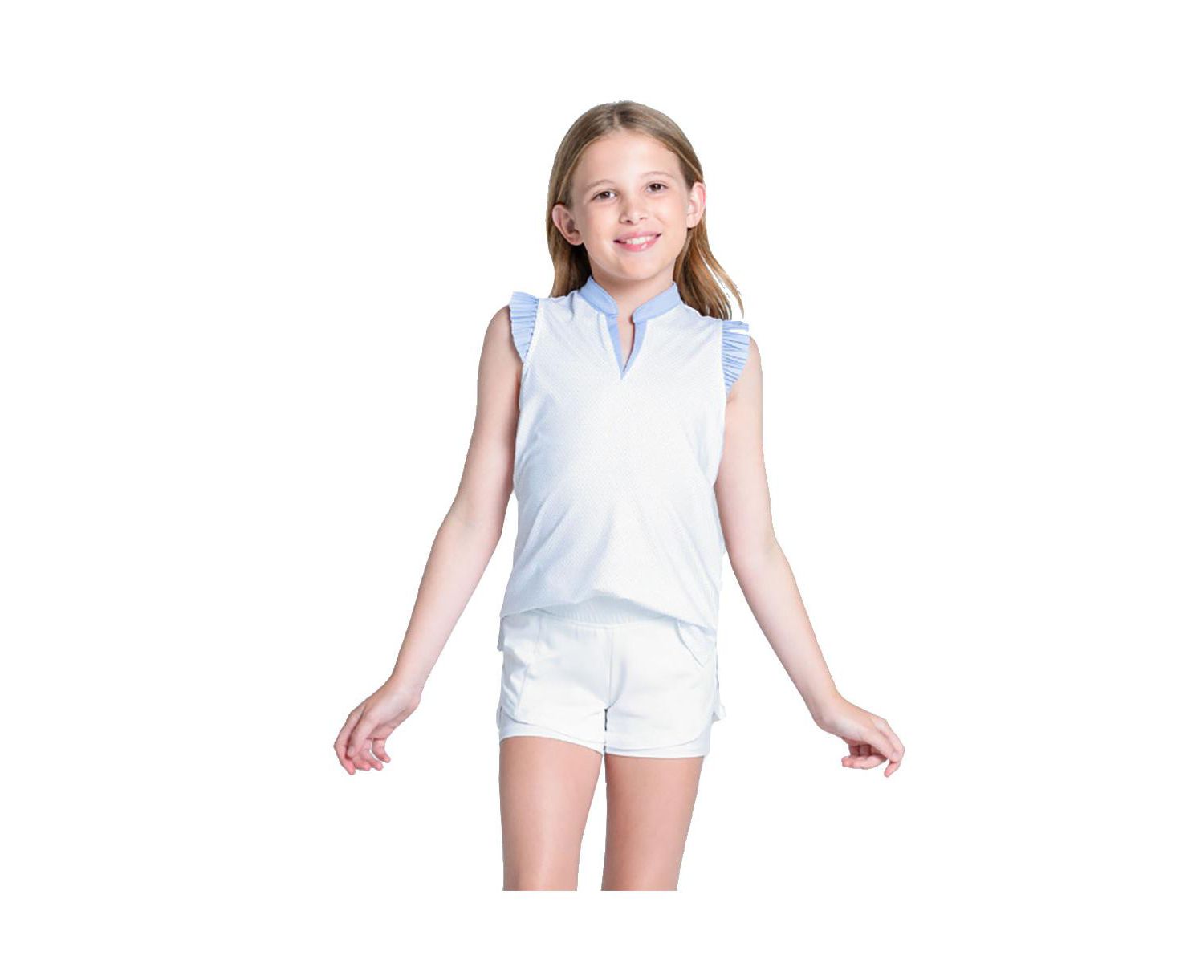 Girls Lovely Pleat Sleeveless Golf Polo