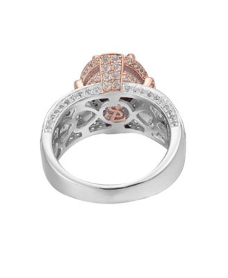 Suzy Levian Two-Tone Sterling Silver Oval Cut Center Topaz Cocktail Milano Ring