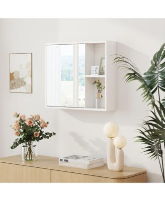 25" Engineered Wood, Silver Mirror Wall Mounted Storage Organizer w/ Single Mirror Door Bathroom Medicine Cabinet