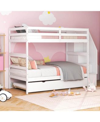 Twin Size Wooden Bunk Bed w/ Trundle Storage Stairs Convertible