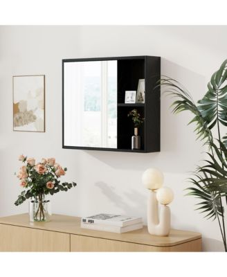 25" Engineered Wood, Silver Mirror Wall Mounted Storage Organizer w/ Single Mirror Door Bathroom Medicine Cabinet