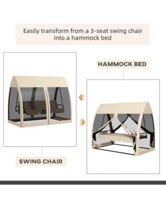 3-Seat Outdoor Swing Chair, Convertible Porch Swing Bed,