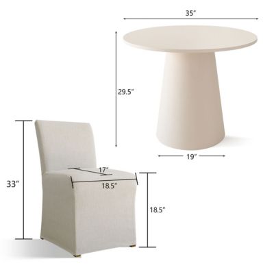 3 Pc. Wood Boucle Upholstered Removable Slipcover Pedestal Base Round Table Dining Room Set