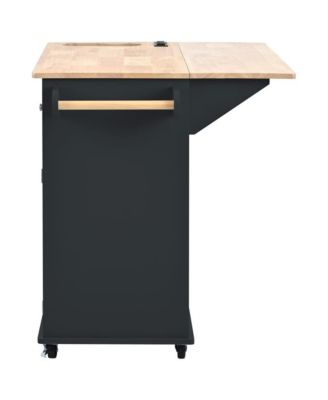 39.8" Wide Rubberwood, MDF Power Outlet, Drop Leaf, Wine Glass Rack, 2 Drawers, Locking Wheels Mobile Kitchen Island Cart