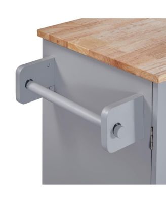 Rolling Kitchen Island 50-Inch with Rubber Wood Top, Slide-Out Shelves, 3 Drawers and Storage Racks