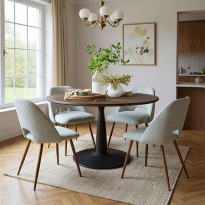 Walnut Finish Table And 4 Comfortable Chairs 5-Piece Dining Set