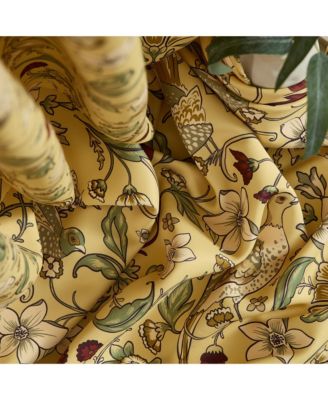 Florence Floral & Birds Patterned Window Back Tab Rod Pocket Curtains Bedroom - Light Blocking Darkening Window Panels, Set of 2