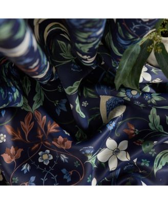 Florence Floral & Birds Patterned Window Back Tab Rod Pocket Curtains Bedroom - Light Blocking Darkening Window Panels, Set of 2