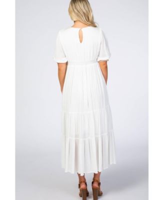 Ivory Floral Embroidered Maternity Midi Dress