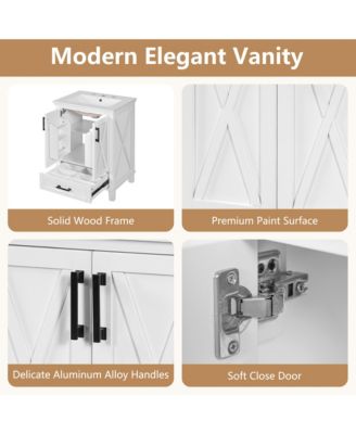 24" Solid Wood and MDF Bathroom Vanity with Sink, Soft-Close Doors, Drawer and Storage Shelves