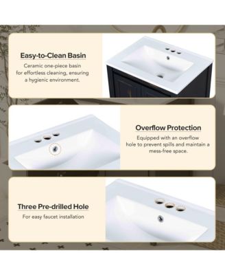 24x18x34" Small Bathroom Vanity Combo with Ceramic Sink and 2 Soft-Close Doors