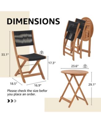 35 Inch Acacia Wood Bistro Set with Wicker Seating 2 Chairs and Table