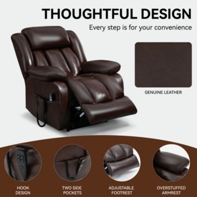 Electric Medium size Genuine Leather Power Lift Recliner Chair with 8-Point Vibration Massage and Lumbar Heating