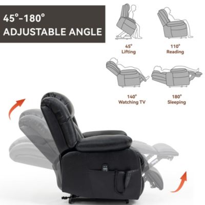 Electric Medium size Genuine Leather Power Lift Recliner Chair with 8-Point Vibration Massage and Lumbar Heating