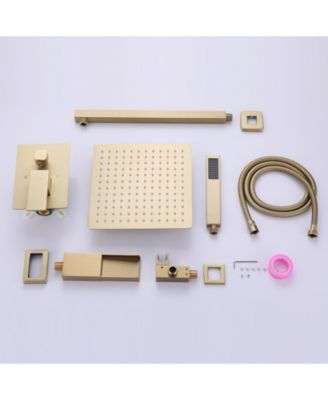 Waterfall Spout Single Handle 3-Spray Square High Pressure Tub and Shower Faucet in (Valve Included