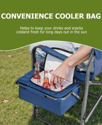 Camping Chair Oversized Beach Chair with Cooler Bag, Fold-Out Side Table, Cup Holder