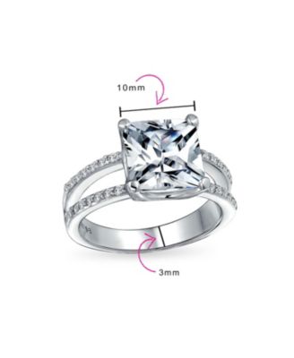 3CT Square Princess Cut CZ Promise Ring Cubic Zirconia Split  Shank Pave Band Sterling Silver