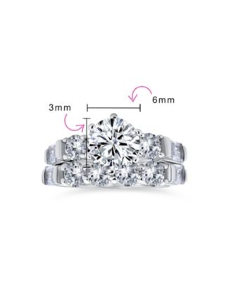 Sterling Silver 2CT Round CZ Solitaire Ring Set with Baguette Side Stones – 6-Prong Design