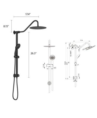 10 Inch Shower System with 5 Function Rain Hand Shower, 26.3" Slide Bar Shower Head Combo, Matte Black