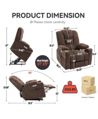 Large Power Lift Recliner Chair with Massage and Heat for Elderly Overstuffed Wide Recliners Heavy Duty Motion Mechanism with USB and Type C Ports 2 Steel Cup Holders Brown