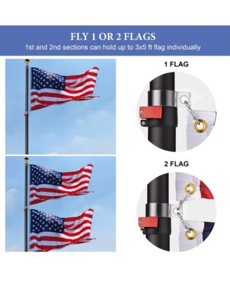EZ GO 20ft Eagle Topper Telescopic Flag Pole Kit Solar Light Outside 3x5' US Flag Ball Top, Silver